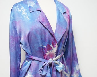 Blue Silk Robe, Blue Silk Jacket, Women's Silk Robe, Vintage Silk Robe, Women's Silk Pajamas, Silk Kimono, Silk Robes for Women