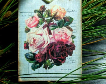 FOUR Vintage Inspired French Paris Rose Ledger Hang Tags / Vintage Gift Tags