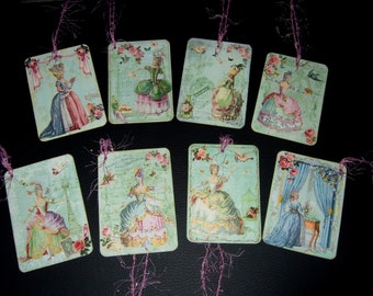 EIGHT Vintage Inspired Marie Antoinette Gift Tags ~ Marie Antoinette Les Jardins du Versailles gift Tags