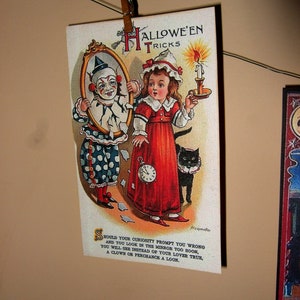 VIER Vintage Inspirierte Halloween Postkarten~Tischkarten~Keep in Touch~Einladung~Dekorieren/Andenken/Banner