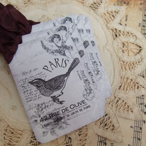 VIER Vintage inspirierte Französische Paris Werbung Engel Vogel Hängen / Vintage Geschenkanhänger