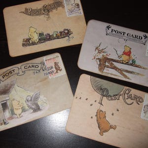 Klassieke Winnie de Pooh-postkaarten in vintagestijl ~ Kinderpostkaarten ~ Kaarttoppers ~ Kaarten maken ~ Scrapbooking