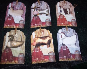 Primitive Hang Tags - Primitive Barnyard Friends Gift Tags