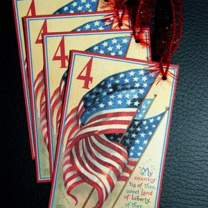 VIER Vintage Style Americana Tags ~ Primitive Americana Hang Tags ~ 4. Juli Farmhaus Stil Tags