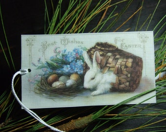 FOUR Vintage Style Easter Hang tags / Vintage Gift Tags ~ Basket Bunny Nest Eggs ~ Keepsake