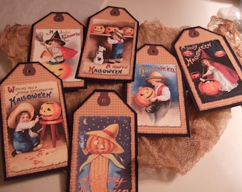 Primitive Hang Tags Halloween ~ SIX Vintage Inspired Halloween