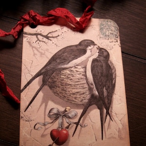 QUATRE cartes postales vintage style Love Birds pour la Saint-Valentin - Souvenir - Topper pour carte - Art Mail