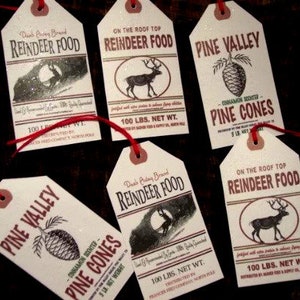 SIX vintage geïnspireerd kerstrendier dennenappel hanglabel / vintage cadeaukaartjes / aandenken / ornament