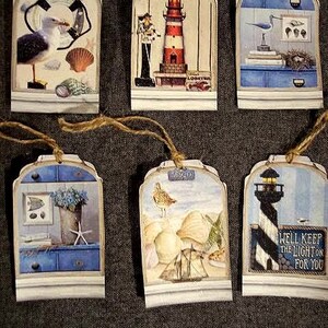 SIX Primitive Shabby Cottage Chic Seaside Beach Nautical Tags / Cadeaukaartjes