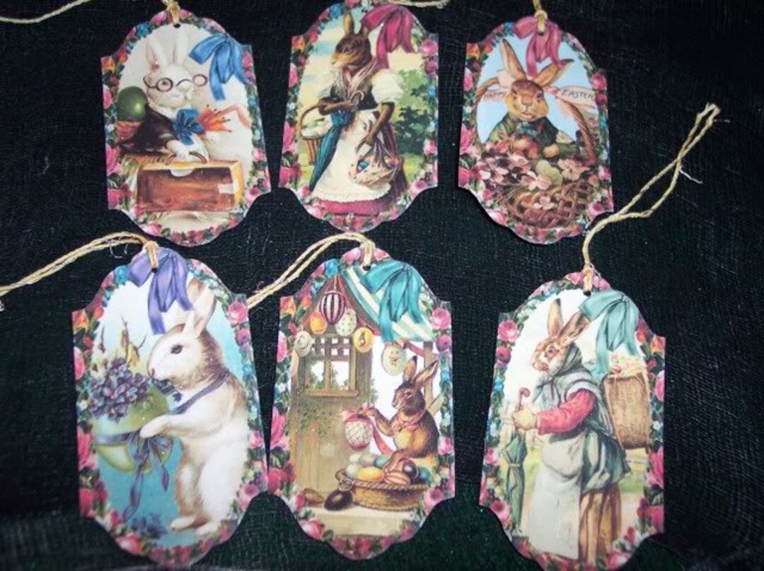Primitive Bunny Tags ~ SIX Vintage Style Easter Rabbit Tags / Vintage ...
