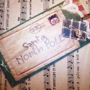 Primitive Tags - FOUR Primitive Santa North Pole Christmas Holiday Hang tags Primitive Christmas Gift Tags