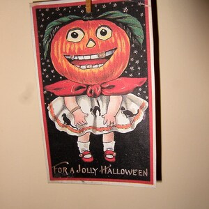 Quatro cartões postais de Halloween inspirados no vintage, em papel cartão de linho para arquivo ~ CARTÕES DE LUGAR ~ Decoração ~ Mantenha contato ~ Convite/lembrança/banner