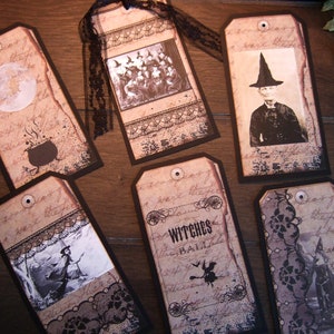 Primitieve Halloween-hangtags - Witches and Old Lace