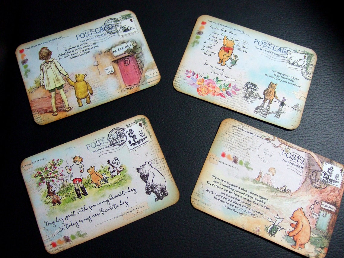 Winnie Posts Art Mail ~ Classic Winnie the Pooh Post Cards ~ Kids Post Cards ~ Card ...