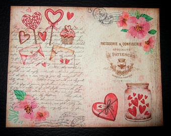Valentine postcards - Watercolor Notecards with Envelopes ~ Primitive Postcards ~ Keepsake ~ Primitive
