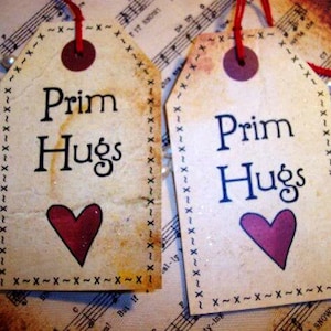 Grandes étiquettes primitives FIVE - Prim Hugs / Étiquettes cadeaux rustiques