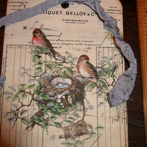 Vintage Style Frühling Vögel in einem Nest Tags - Primitive Hang Tags - Housewarming Geschenk