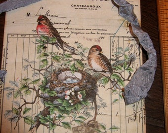 Vintage Style Spring Birds in a Nest Tags - Primitive Hang Tags - Housewarming Gift