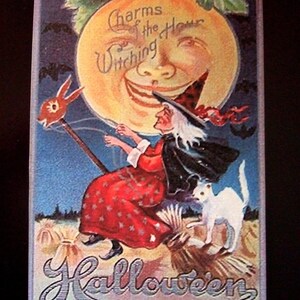 VIER Vintage Inspirierte Halloween Postkarten~Tischkarten~Keep in Touch~Einladung~Dekorieren