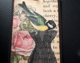 Primitive Hang Tags ~ SIX Vintage Inspired Fashion Bird and Roses Vintage Gift Tags