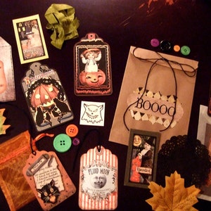 Halloween kit Paper Crafting Pack and Junk Journaling Kit Hang tags Buttons Halloween Ephemera