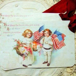 VIER Vintage Inspirierte Americana Patriotic Memorial 4. Juli Hang tags / Vintage Geschenkanhänger