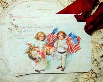 FOUR Vintage Inspired Americana Patriotic Memorial July 4th Hang tags / Vintage Gift tags