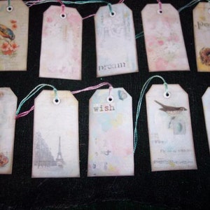 TEN Petite Shabby Cottage Chic Franse Lente Nest Hang Tags / Gift Tags