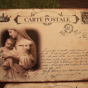 Madre Maria e FIGLIO - L'Agnello - QUATTRO cartoline pasquali d'ispirazione vintage