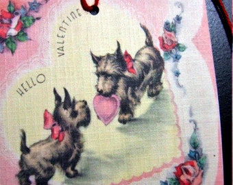 SIX Vintage Inspired Petite Scottie Dog Retro Valentine Hang Tags / Vintage Gift tags / Keepsake