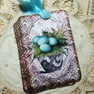 Vintage Inspirierte Shabby Cottage Robin Egg Blue Teetasse Primitive Hang Tags / Vintage Geschenkanhänger
