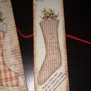 SIX primitieve kerstkaartjes - vintage cadeaukaartjes - aandenkenkaartjes - kaartjes voor kousen