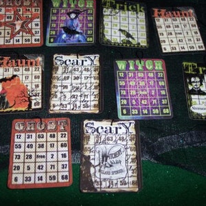 Etiquetas quadradas de Halloween - DEZ petite Primitive Halloween Hang Tag Cartões de bingo Etiquetas para presentes