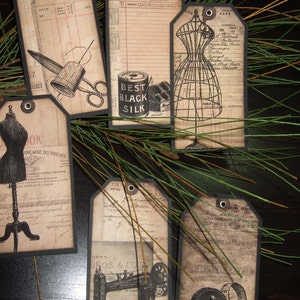 SIX naailabels - grote primitieve naailabels / Shabby Chic naailabels vintage cadeaulabels / aandenken