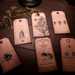 Bijenlabels - primitieve Franse bijenlabels ~ SIX Botanical Bee-labels