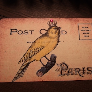 Postales de estilo vintage francés con joyas de pájaro