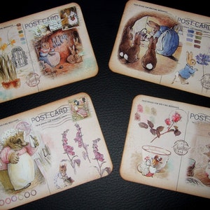 VIER Beatrix Potter Peter Rabbit Postkarten Art Mail ~ Tischkarten~Keep in Touch~Postcrossing~Journal