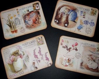 QUATRE cartes postales Peter Rabbit Beatrix Potter Art Mail ~ Marque-places ~ Restez en contact ~ Postcrossing ~ Journal