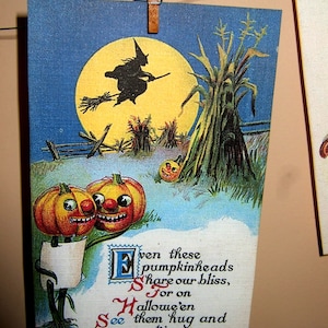 QUATRO cartões postais de Halloween inspirados no vintage ~ Cartões de lugar ~ Mantenha contato ~ Convite ~ Decoração/lembrança/Banner