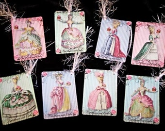 EIGHT Vintage Inspired French Marie Antoinette Hang Tags ~ Marie Antoinette Gift Tags, Marie Antoinette Les Jardins du Versailles gift Tags