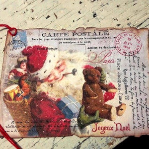 QUATRE grandes étiquettes volantes d'inspiration vintage de Noël primitif / Cadeaux/souvenir/bannière