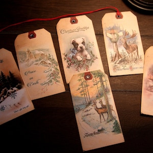 SIX winterlabels in vintage stijl - vintage kerstlabels