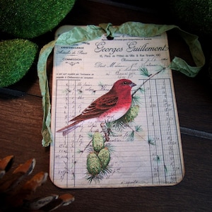 CUATRO Primitive Bird Tags - Shabby Chic Gift Tags
