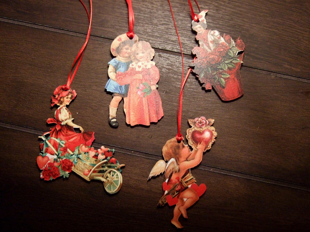 SET OF Vintage Style Valentine Ornaments, Vintage Inspired Valentines ...