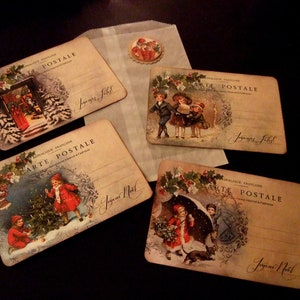 VIER vintage inspirierte Weihnachtskarten~Tischkarten~Keep in Touch~Einladung~Dekorieren