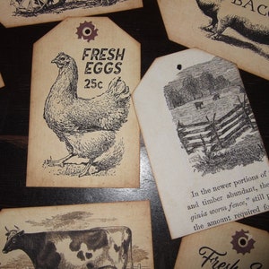 12 Farmhouse Tags Primitive Tags ~ Vintage Farmhouse Tags - Barnyard Tags
