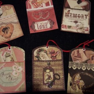 SEIS etiquetas colgantes de diario basura de inspiración vintage con motivos de amor, corazón, boda y romance / etiquetas de regalo vintage / recuerdo