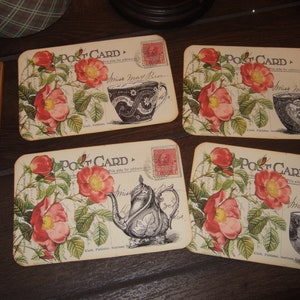 Cartoline in stile vintage - Cartoline con tazze da tè e fiori - Diario infilato