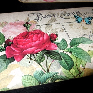VIER Rosengarten Vintage-Inspirierte Postkarten ~ Tischkarten ~ In Kontakt bleiben ~ Hochzeitseinladungen Shabby Chic Rosen Tags