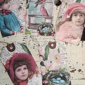 SIX grote primitieve veerlabels - cadeaukaartjes in vintage stijl